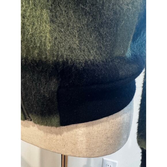 Alice & Olivia Black and Olive Plaid Hooded Bomber Jacket XS - Picture 4 of 9